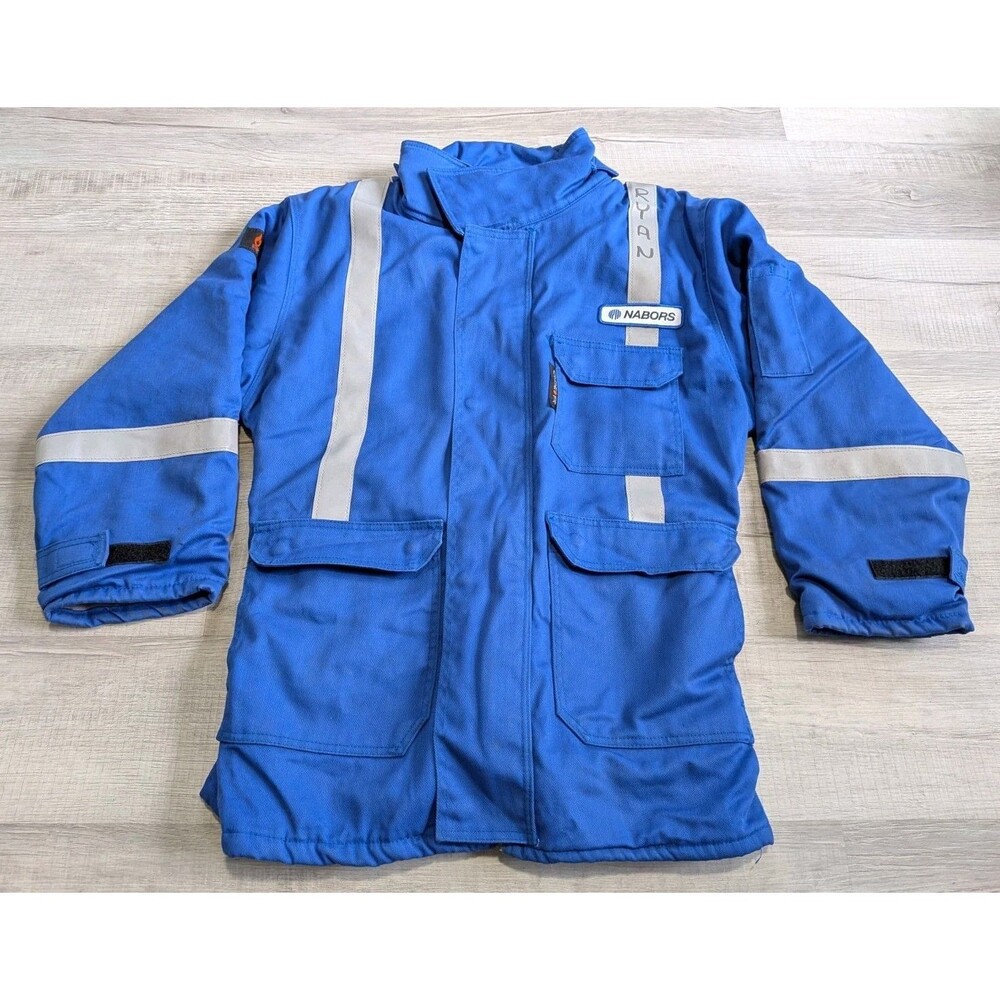 Crude FR Flame Resistant Jacket Mens Size Large Blue Reflective Heavyweight